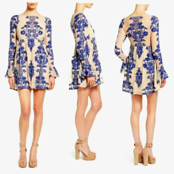 *HOST PICK* FOR LOVE AND LEMONS Blue and White Long Sleeved Dress - Picture 2 of 9